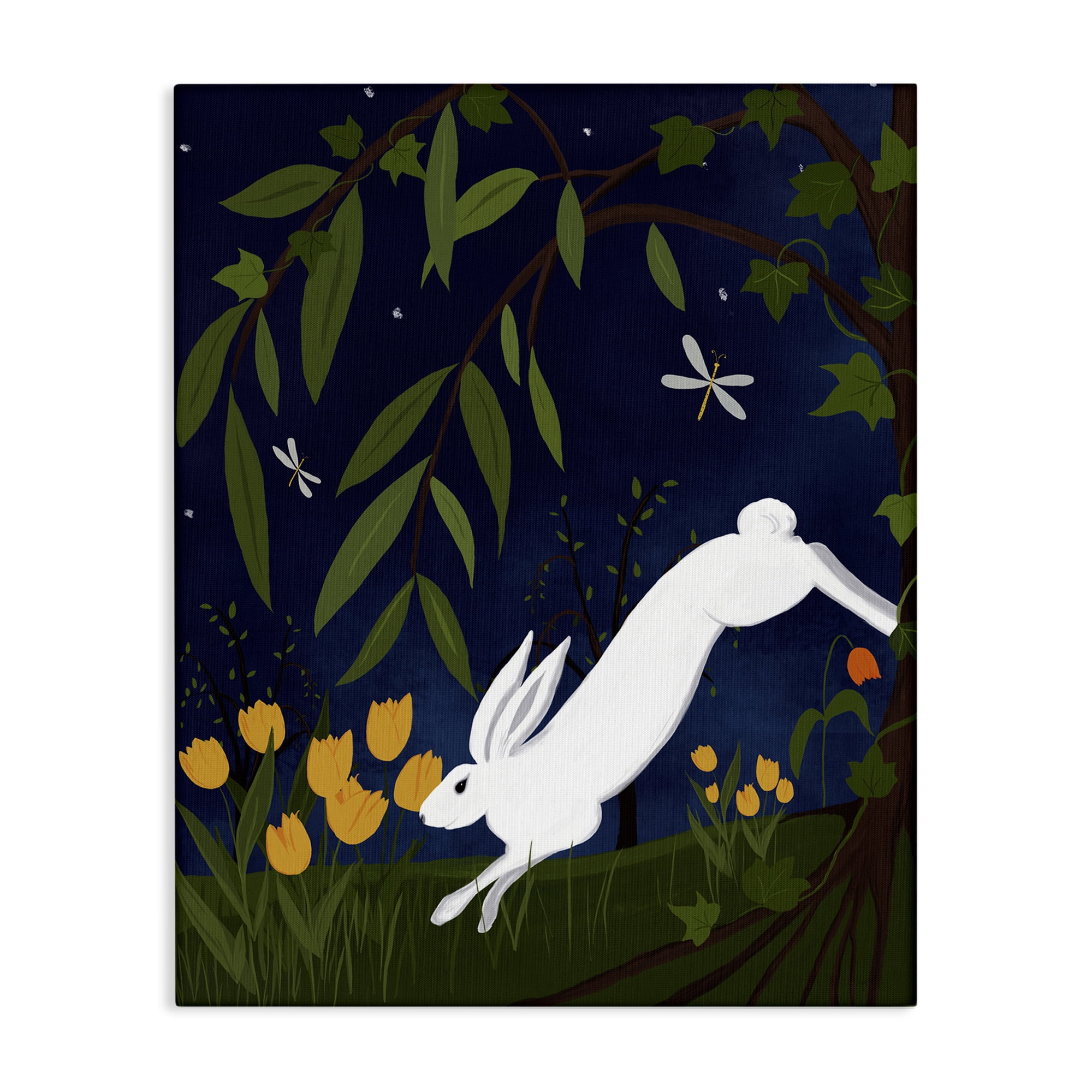 Stupell Industries Hare in Night Forest Animals Painting Wrapped Canvas Art Print Wall Art, 16 x 20