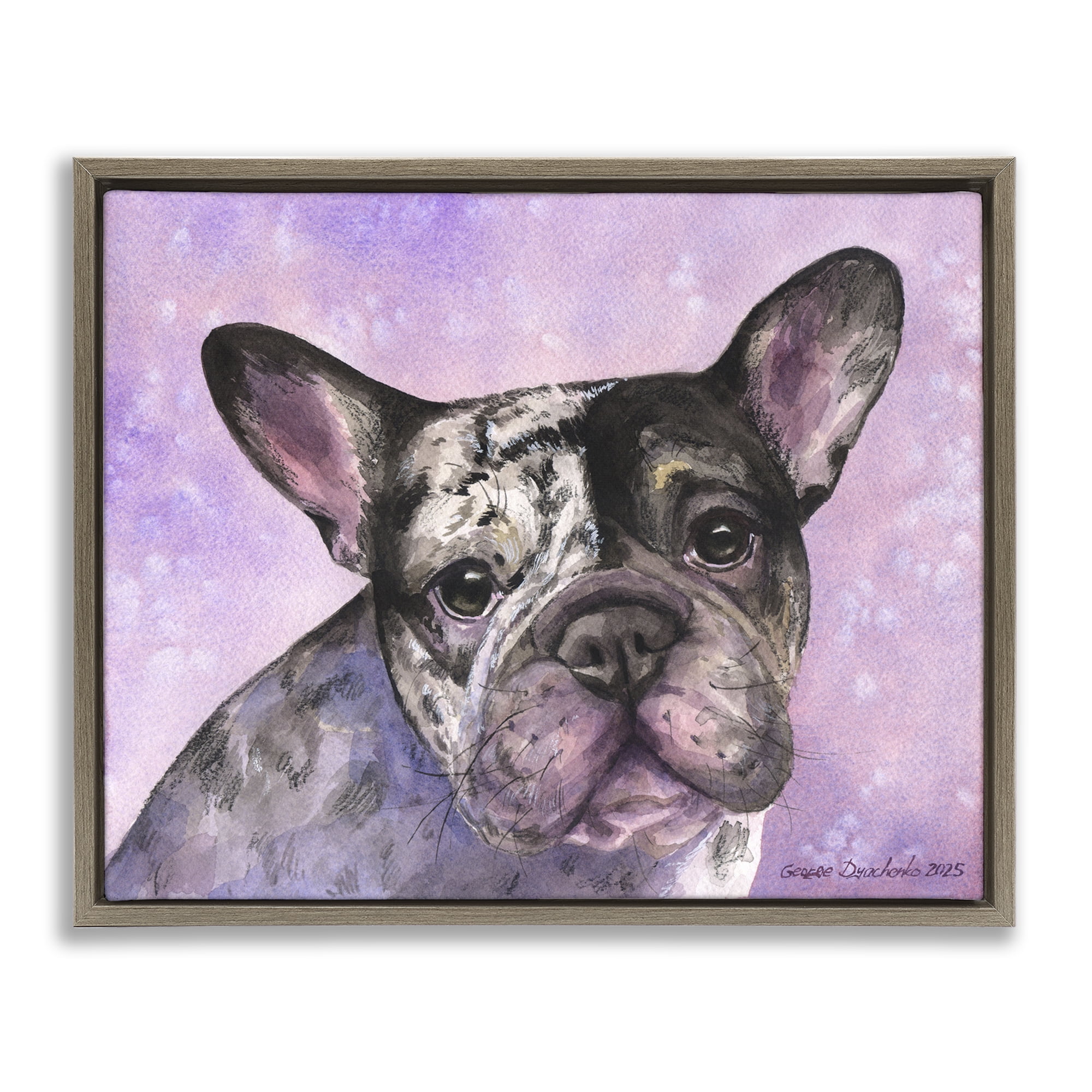 Stupell Industries Harlequin French Bulldog Brown Framed Floater Canvas Wall Art, design by George Dyachenko