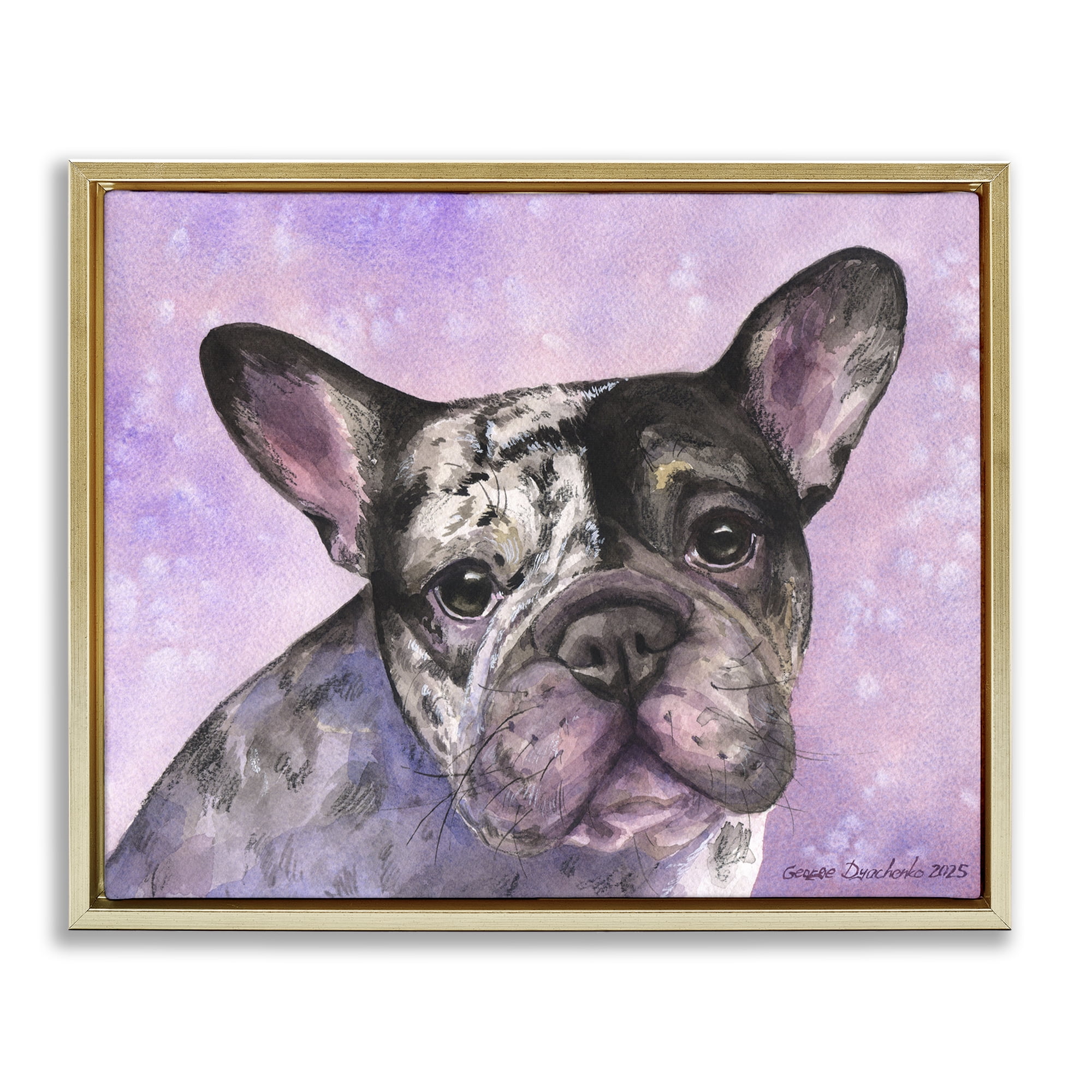 Stupell Industries Harlequin French Bulldog Gold Framed Floater Canvas Wall Art, design by George Dyachenko