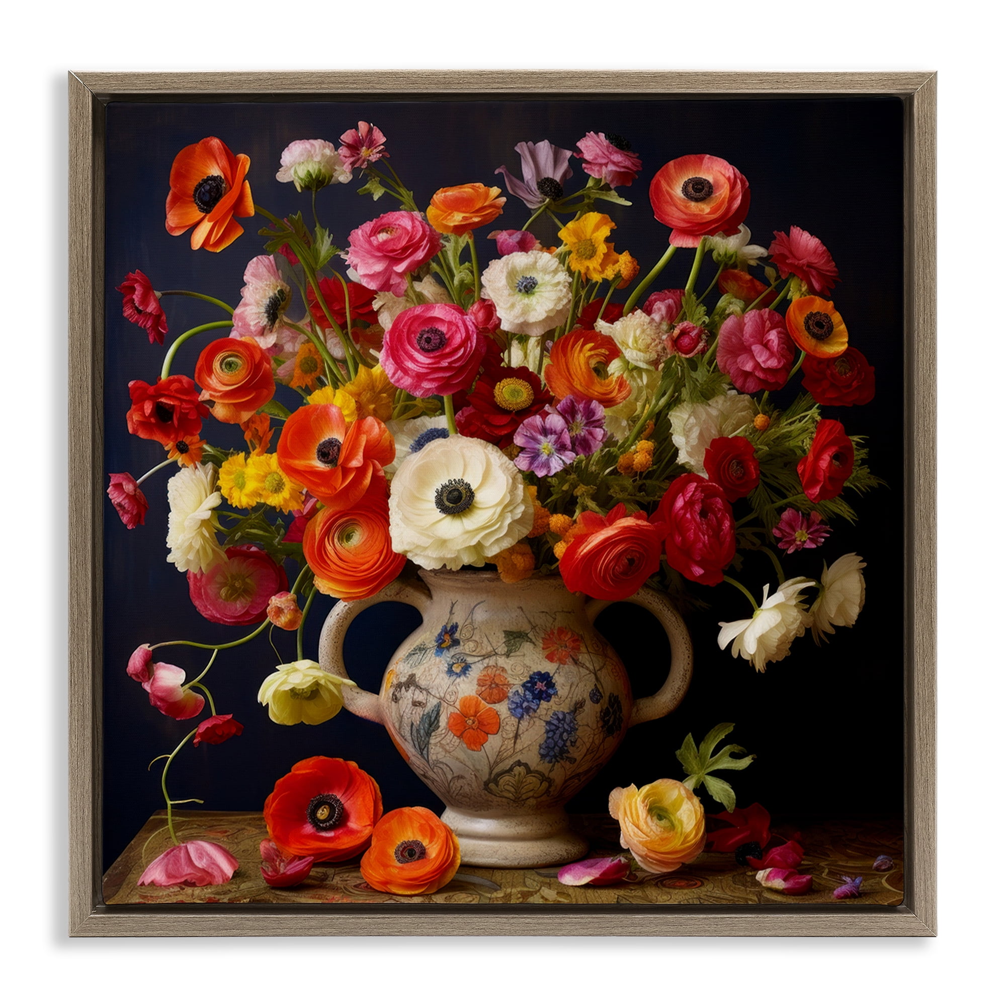 Stupell Industries Harmonious Bouquet Composition Brown Framed Floater Canvas Wall Art, design by Lazar Studio