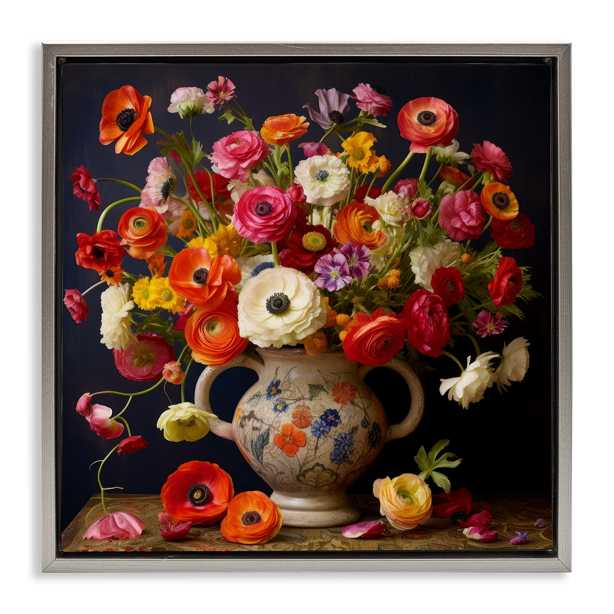 Stupell Industries Harmonious Bouquet Composition Gray Framed Floater Canvas Wall Art, design by Lazar Studio