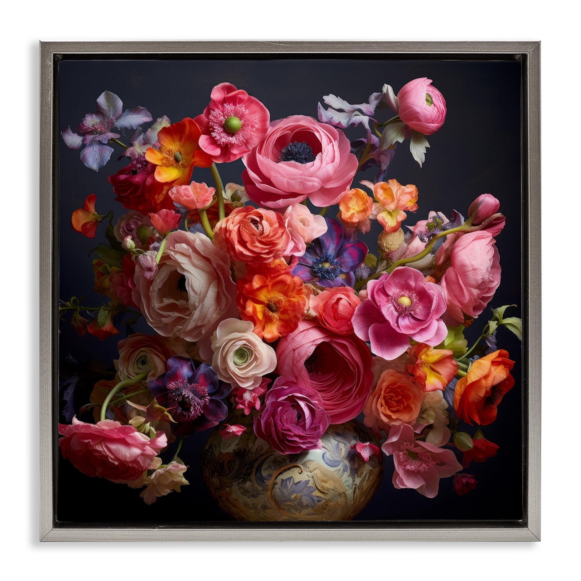 Stupell Industries Harmonious Composition of Florals Gray Framed Floater Canvas Wall Art, design by Lazar Studio