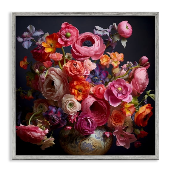 Stupell Industries Traditional Harmonious Composition of Florals Gray Framed Giclee Art, 24 x 24, by Lazar Studio
