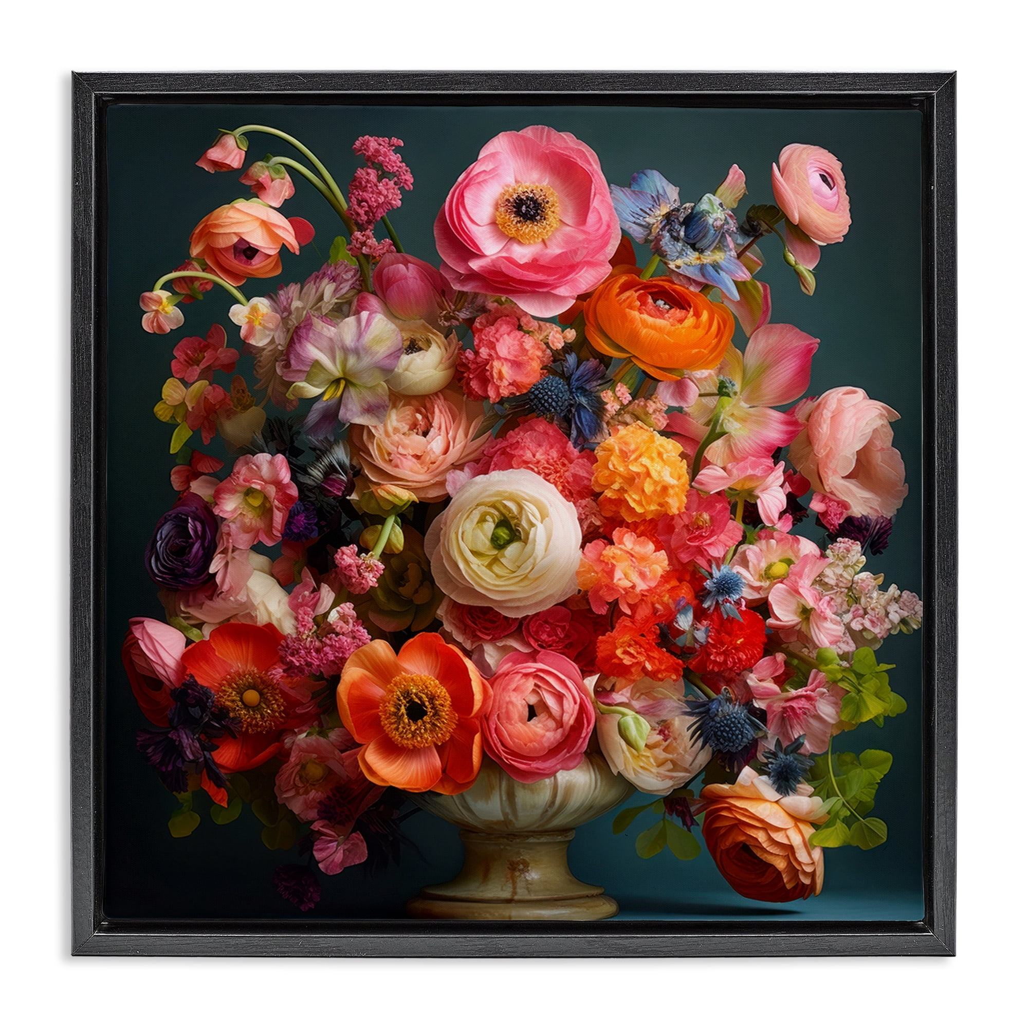 Stupell Industries Harmonious Mixed Peonies Black Framed Floater Canvas Wall Art, design by Lazar Studio