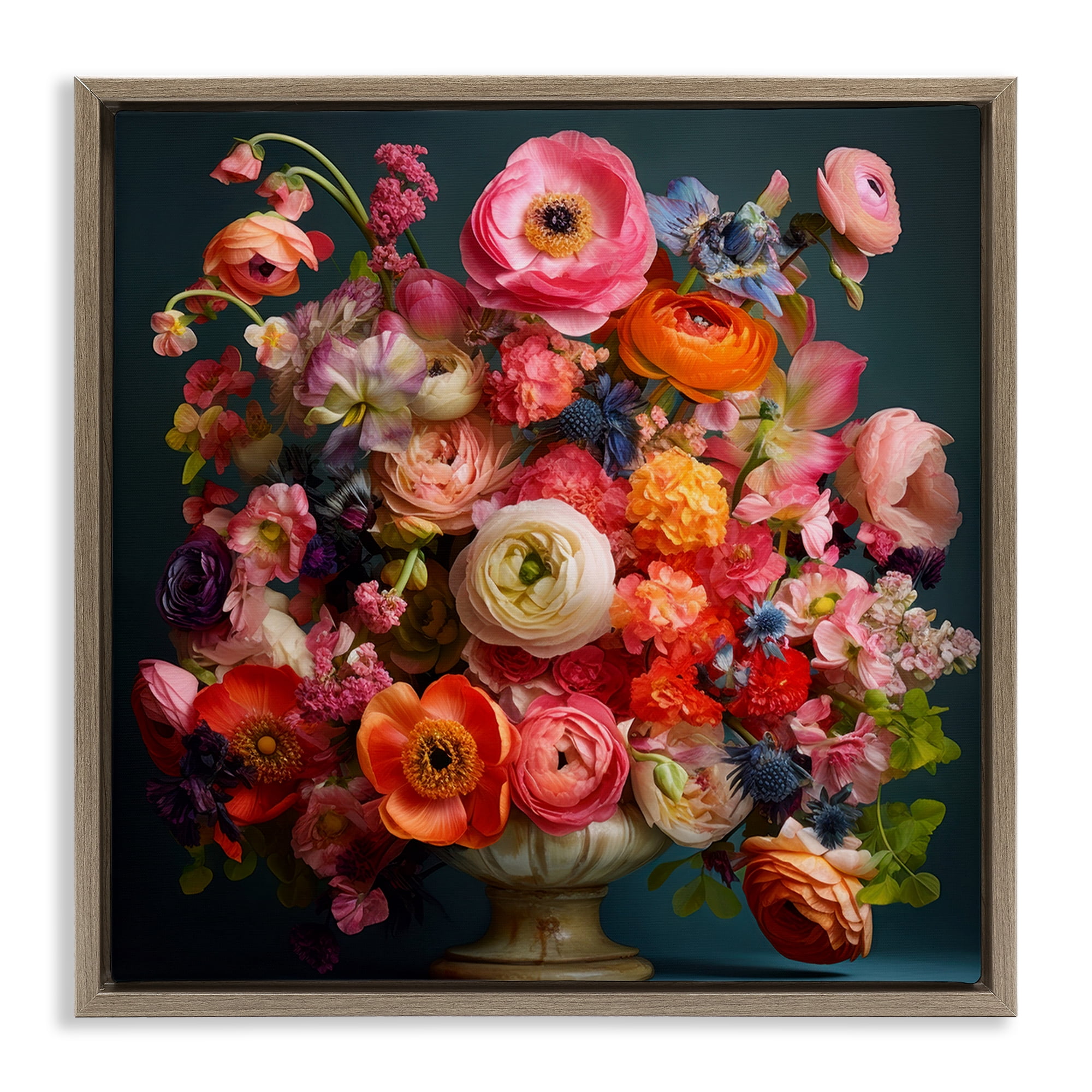 Stupell Industries Harmonious Mixed Peonies Brown Framed Floater Canvas Wall Art, design by Lazar Studio