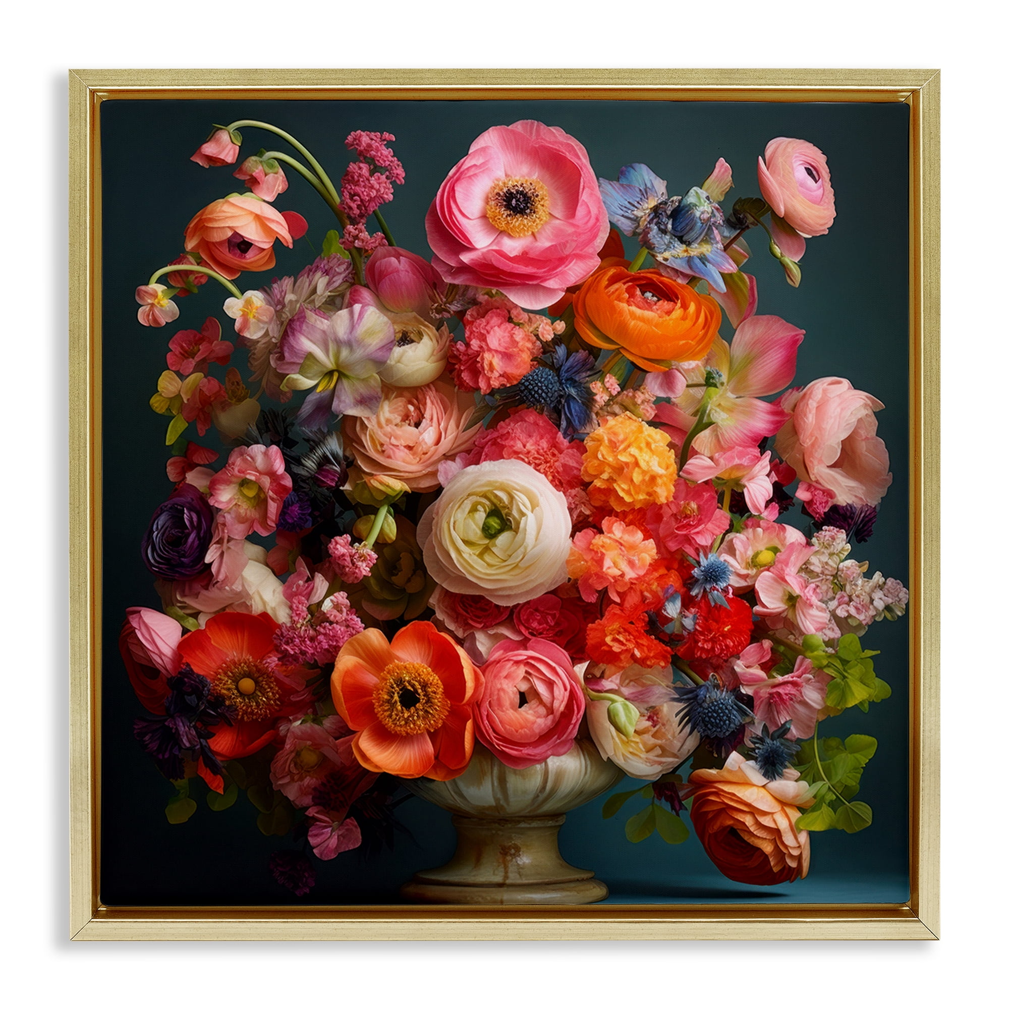 Stupell Industries Harmonious Mixed Peonies Gold Framed Floater Canvas Wall Art, design by Lazar Studio