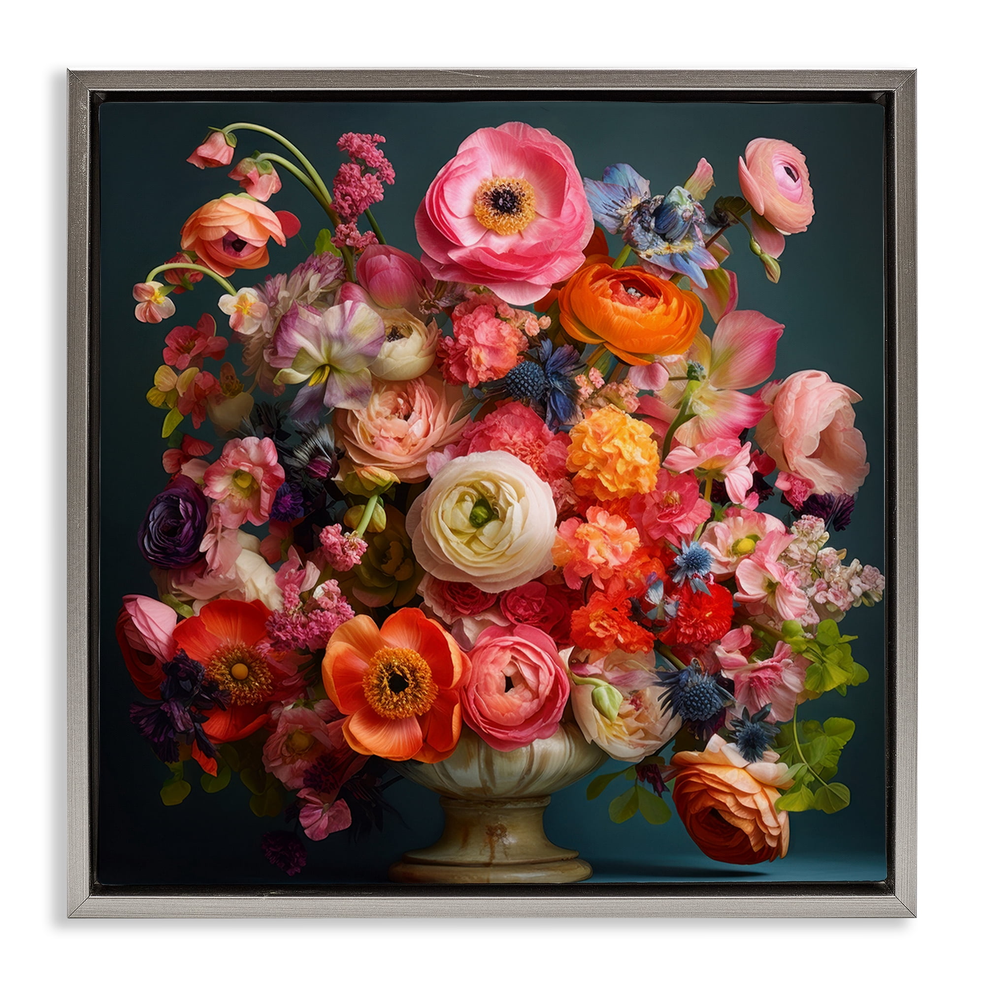 Stupell Industries Harmonious Mixed Peonies Gray Framed Floater Canvas Wall Art, design by Lazar Studio