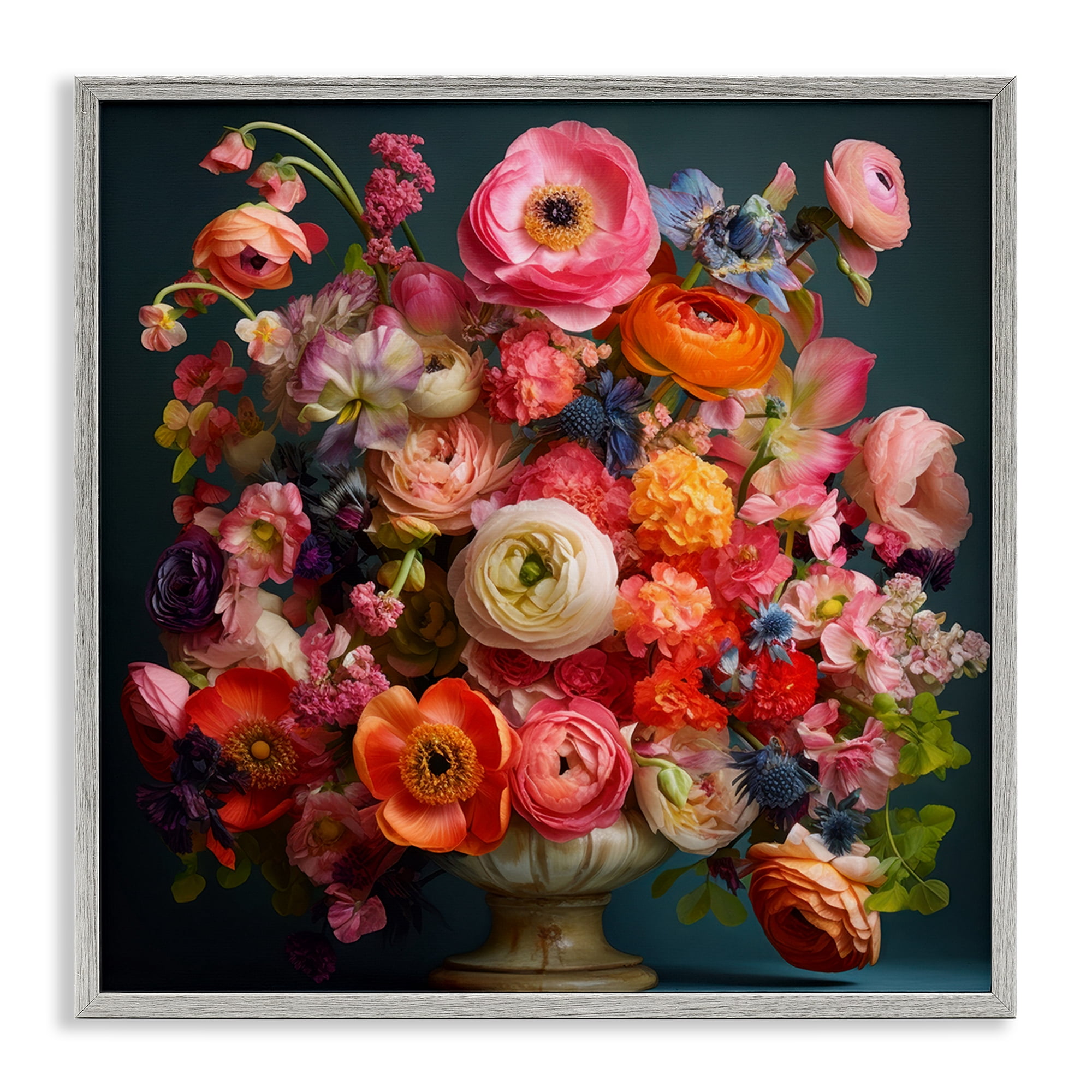 Stupell Industries Harmonious Mixed Peonies Gray Framed Giclee Art, design by Lazar Studio