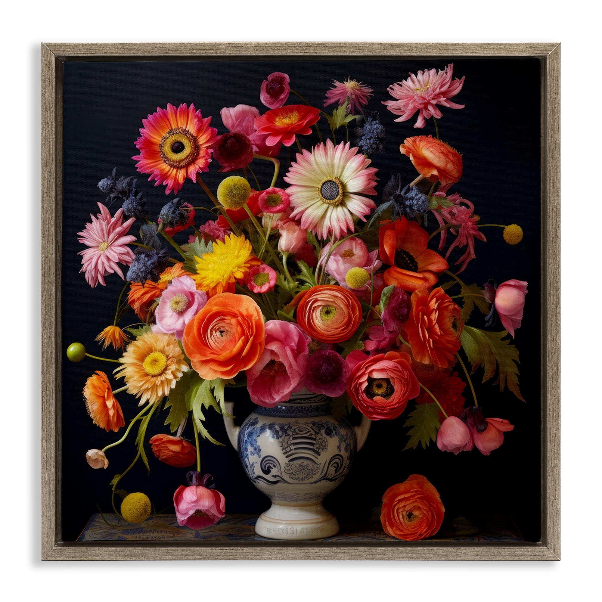 Stupell Industries Harmonious Spring Bouquet Brown Framed Floater Canvas Wall Art, design by Lazar Studio