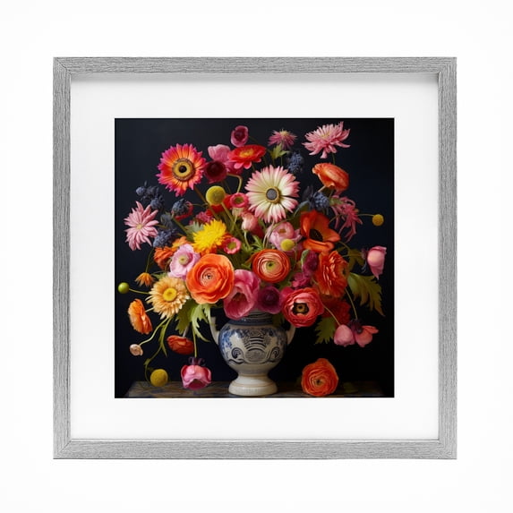 Stupell Industries Traditional Harmonious Spring Bouquet Gray Framed Print Under Glass, 13 x 13, by Lazar Studio