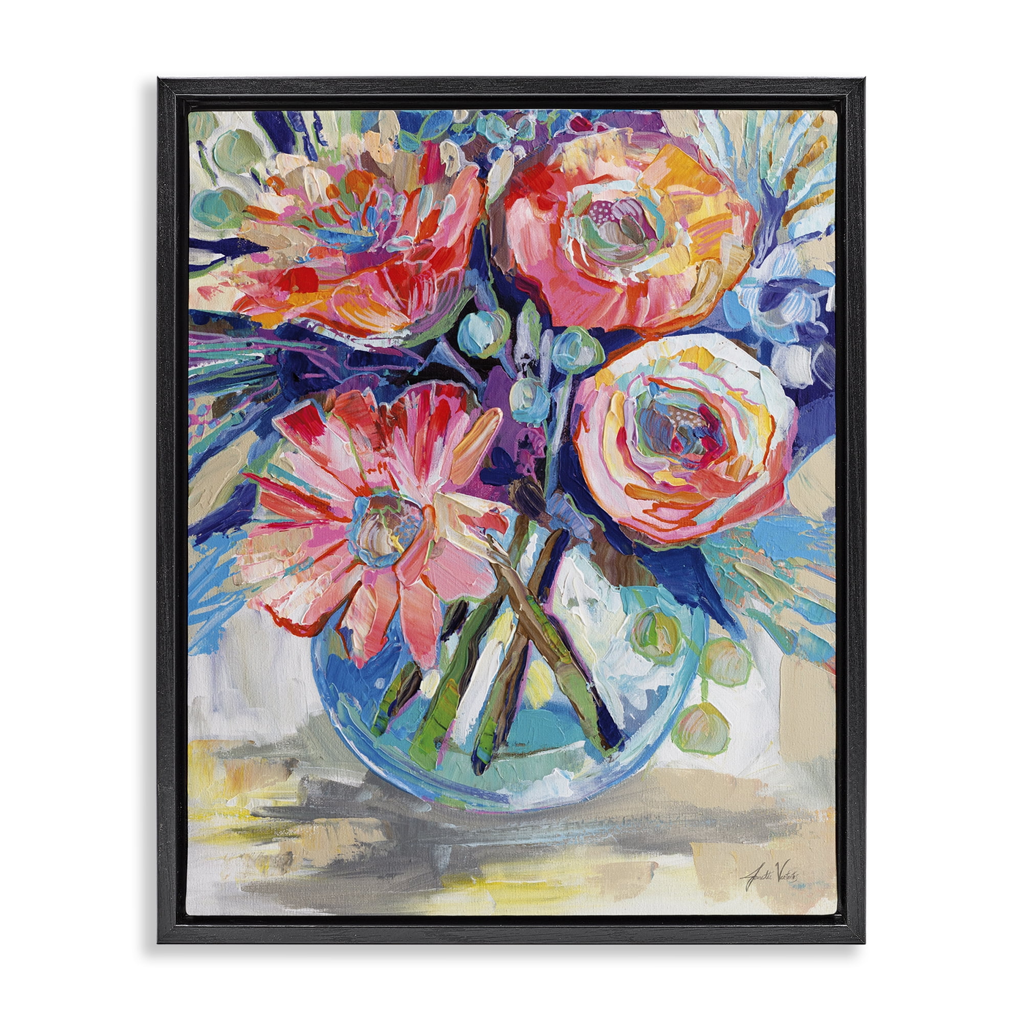 Stupell Industries Harpers Bouquet Flowers Plants & Flowers Painting Black Floater Framed Canvas Art Print Wall Art, 17 x 21