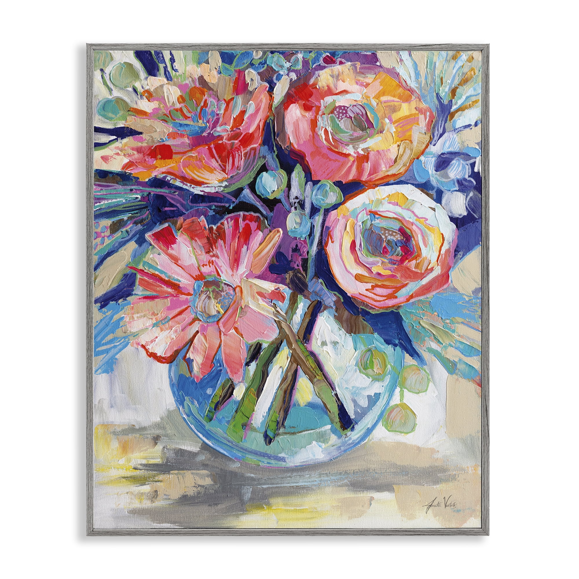 Stupell Industries Harpers Bouquet Flowers Plants & Flowers Painting Gray Framed Art Print Wall Art, 24 x 30