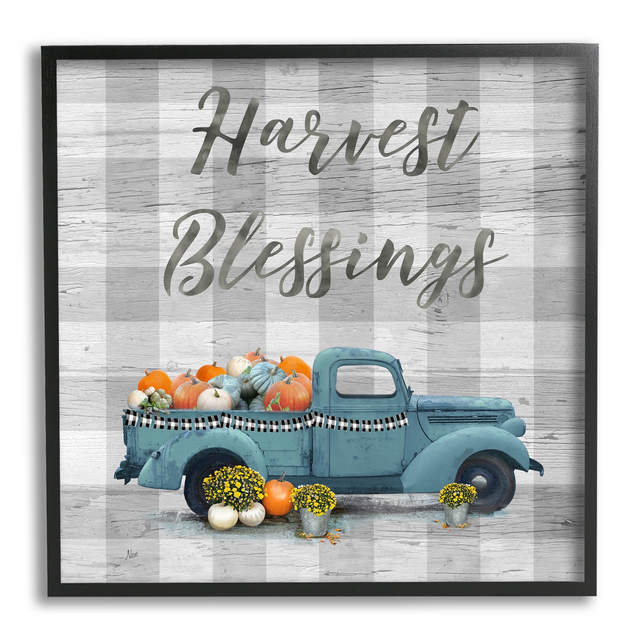 Stupell Industries Harvest Blessings Fall Pumpkin Truck Graphic Art Black Framed Art Print Wall Art, Design by Nan
