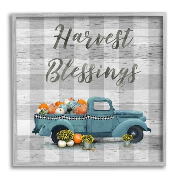 Stupell Industries Harvest Blessings Fall Pumpkin Truck Graphic Art Gray Framed Art Print Wall Art, Design by Nan
