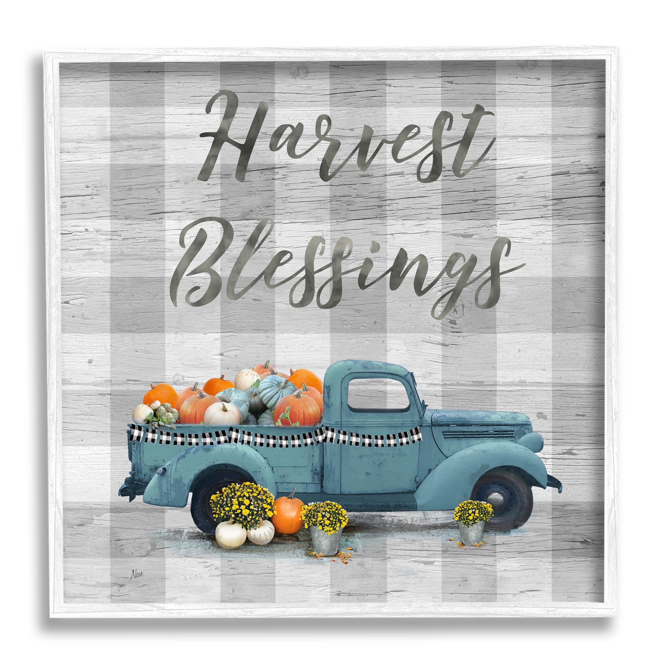 Stupell Industries Harvest Blessings Fall Pumpkin Truck Graphic Art White Framed Art Print Wall Art, Design by Nan
