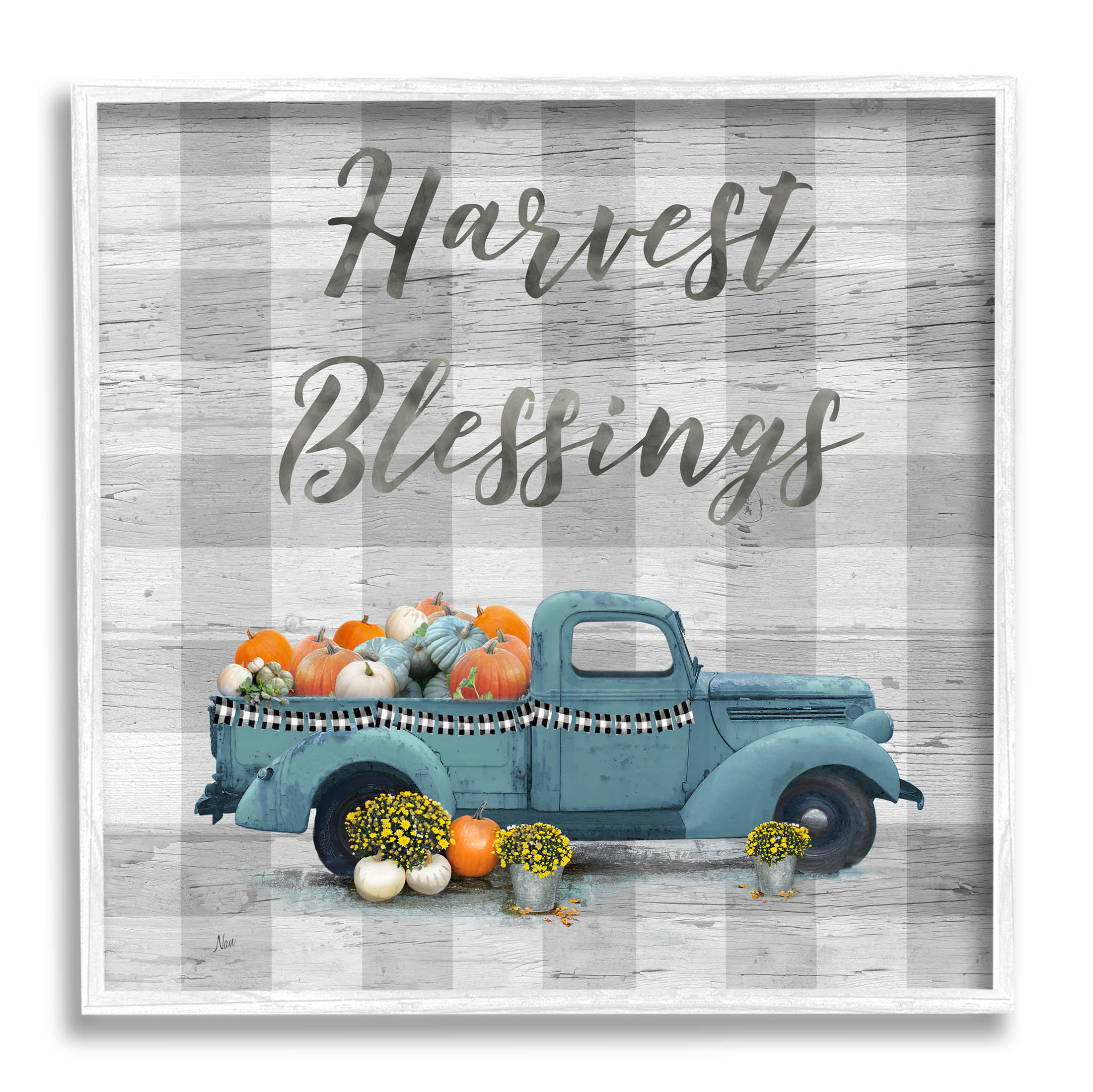 Stupell Industries Harvest Blessings Fall Pumpkin Truck Graphic Art White Framed Art Print Wall Art, Design by Nan