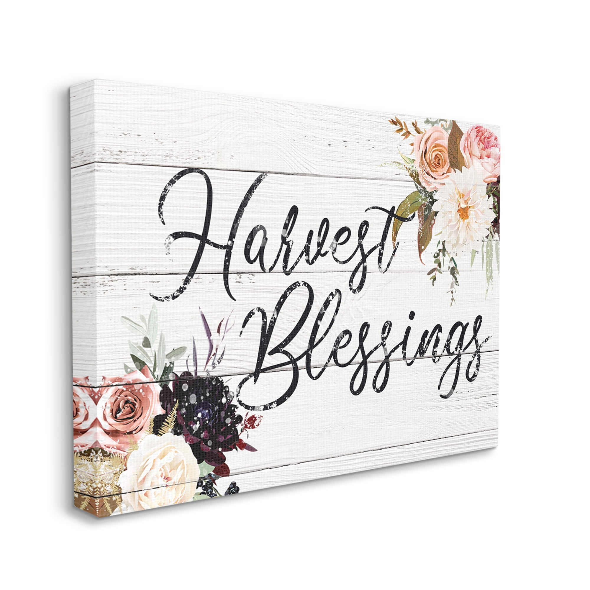 Stupell Industries Harvest Blessings Phrase Pink Peony Floral Arrangements Botanical & Floral Painting Gallery Wrapped Canvas Art Print Wall Art, 16 x 20