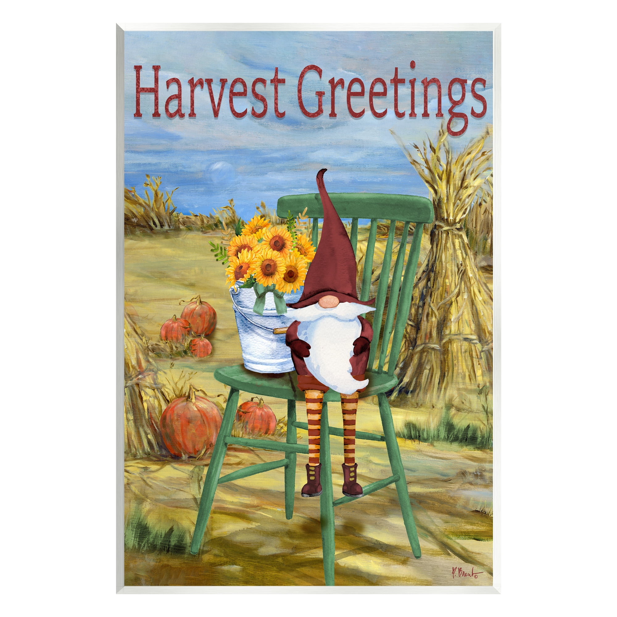 Stupell Industries Harvest Greetings Gnome Landscape Painting Unframed Art Print Wall Art, 13 x 19
