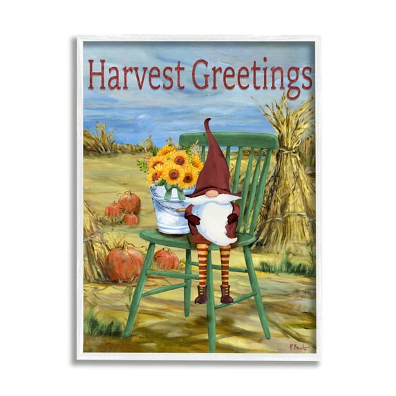 Stupell Industries Harvest Greetings Gnome Landscape Painting White Framed Art Print Wall Art, 16 x 20