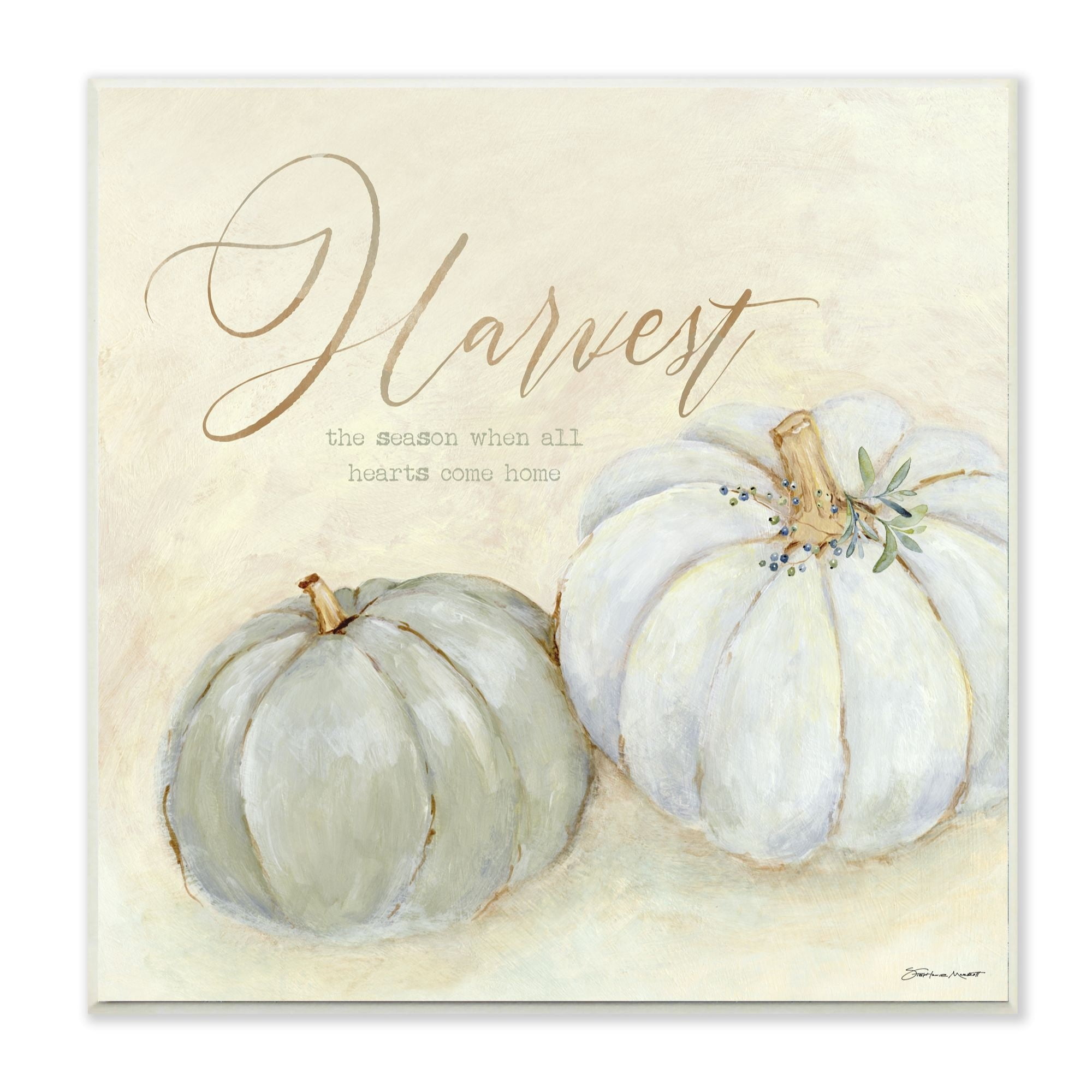 Stupell Industries Harvest Grey Pumpkins Autumn Fall Seasonal Word Design Wall Plaque by Stephanie Workman Marrott
