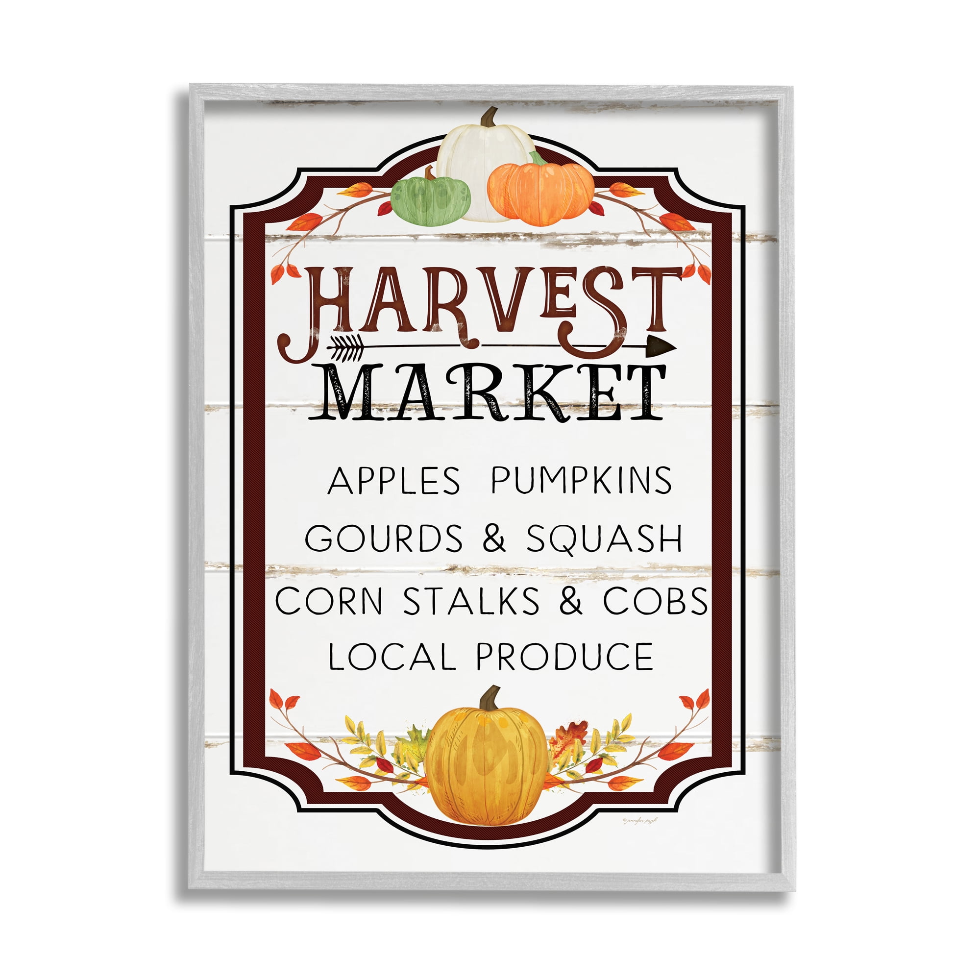 Gray Framed Rustic Wood Harvest Market Sign Wall Art