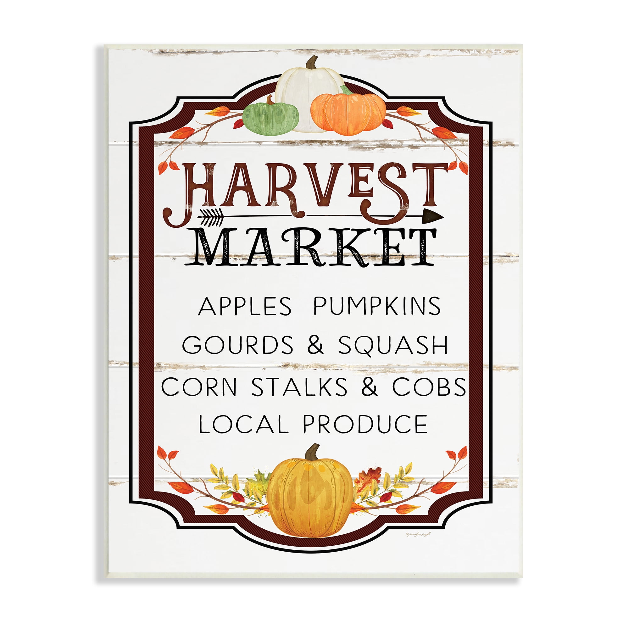 Stupell Industries Harvest Market Sign Autumn Seasonal Farm Foods, 13 x 19, Designed by Jennifer Pugh