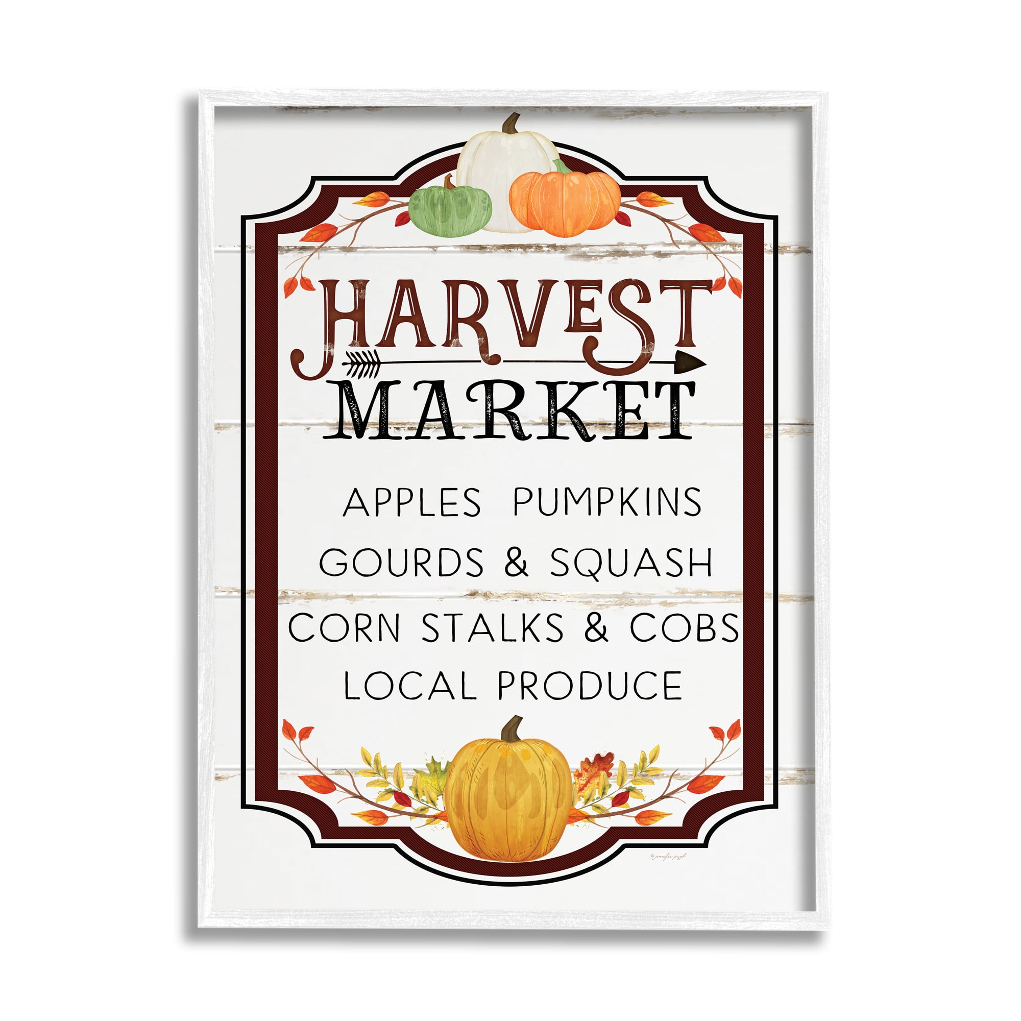 Stupell Industries Harvest Market Sign Autumn Seasonal Farm Foods, 16 x 20, Designed by Jennifer Pugh
