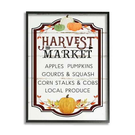 Stupell Industries Harvest Market Sign Autumn Seasonal Farm Foods, 24 x 30, Designed by Jennifer Pugh