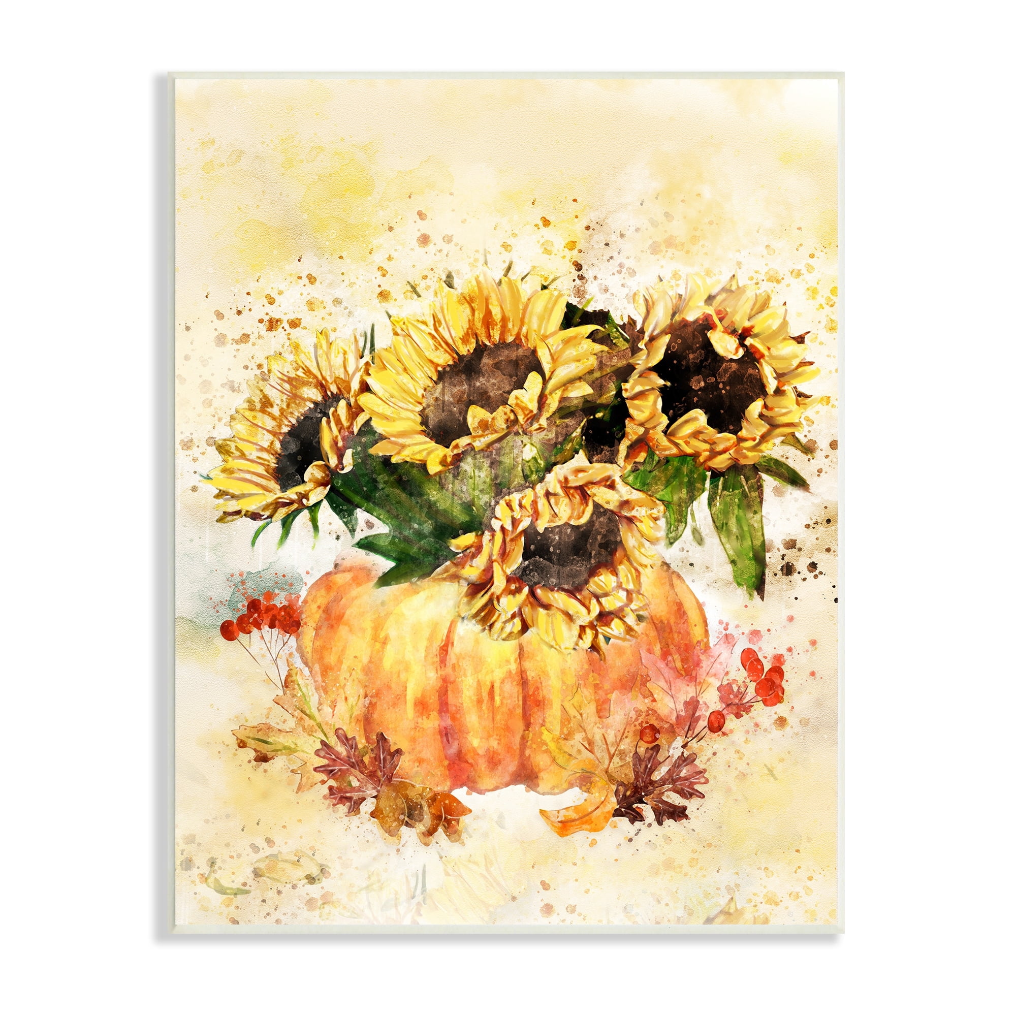 Stupell Industries Harvest Pumpkin Sunflowers Red Orange Fall Leaves, 10 x 15,Design by Ziwei Li