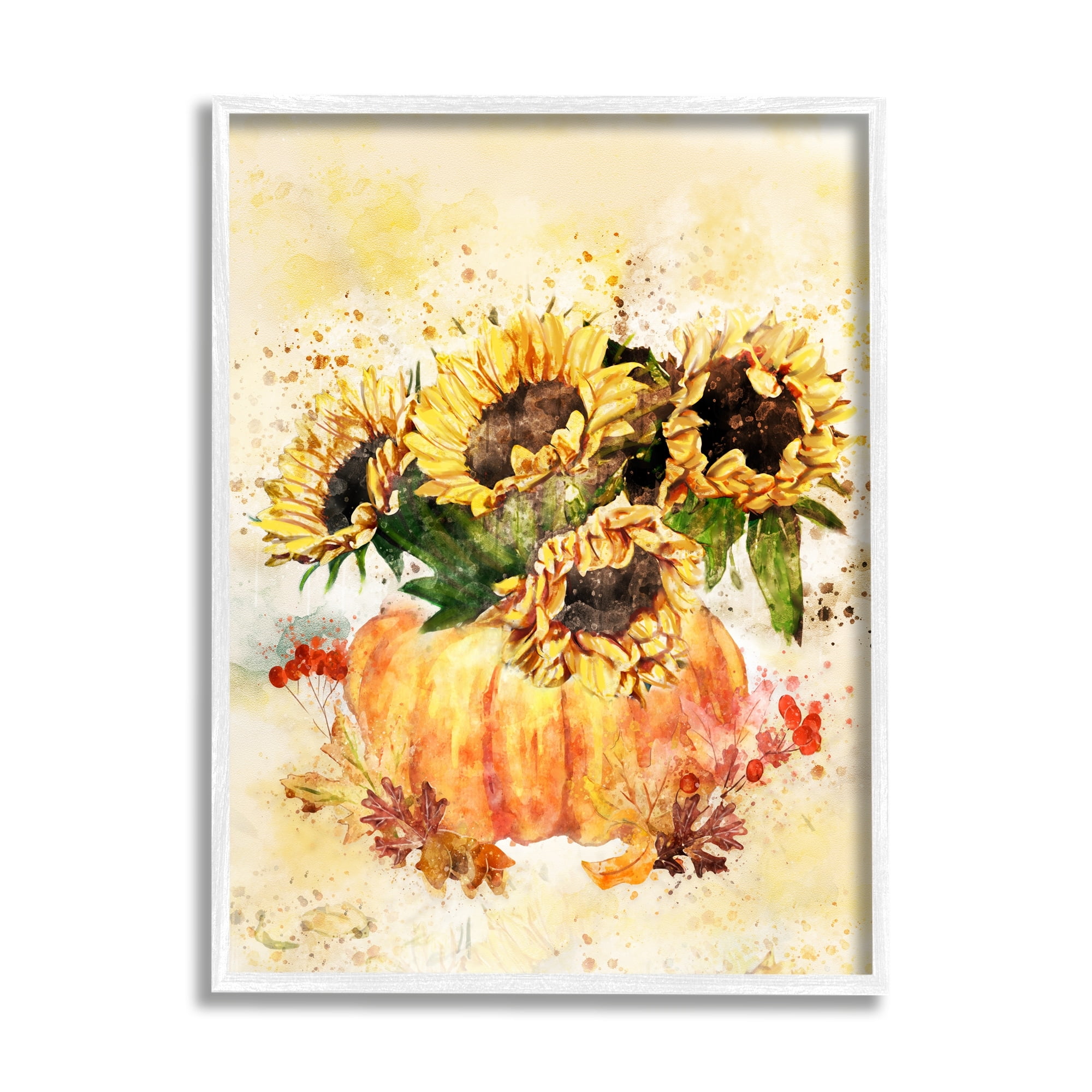 Stupell Industries Harvest Pumpkin Sunflowers Red Orange Fall Leaves, 11 x 14,Design by Ziwei Li