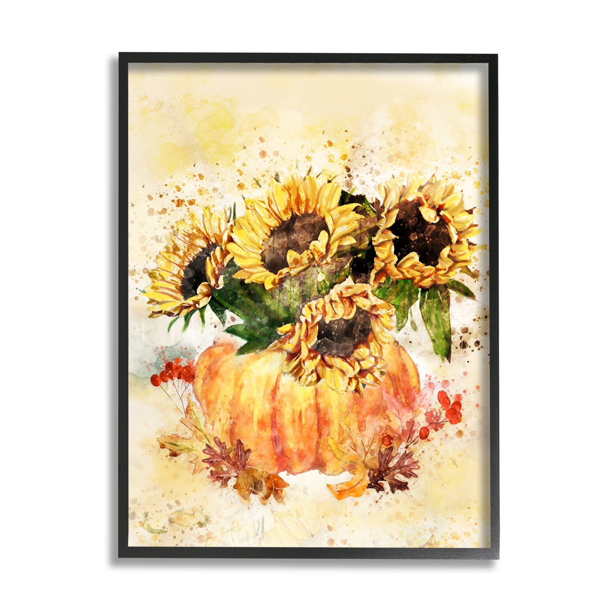 Stupell Industries Harvest Pumpkin Sunflowers Red Orange Fall Leaves, 11 x 14,Design by Ziwei Li