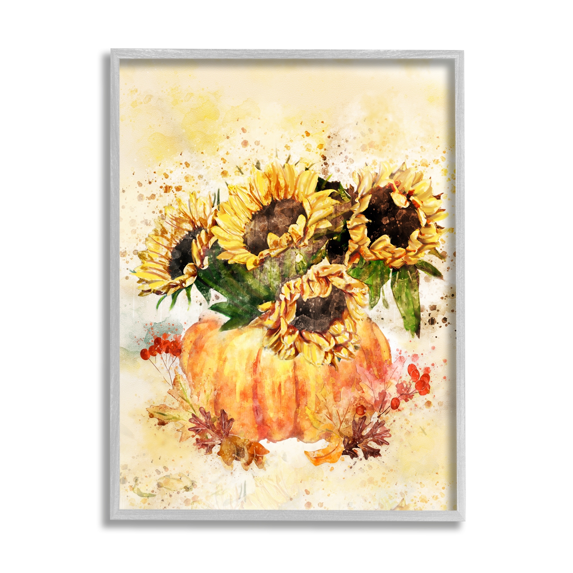 Stupell Industries Harvest Pumpkin Sunflowers Red Orange Fall Leaves, 24 x 30,Design by Ziwei Li