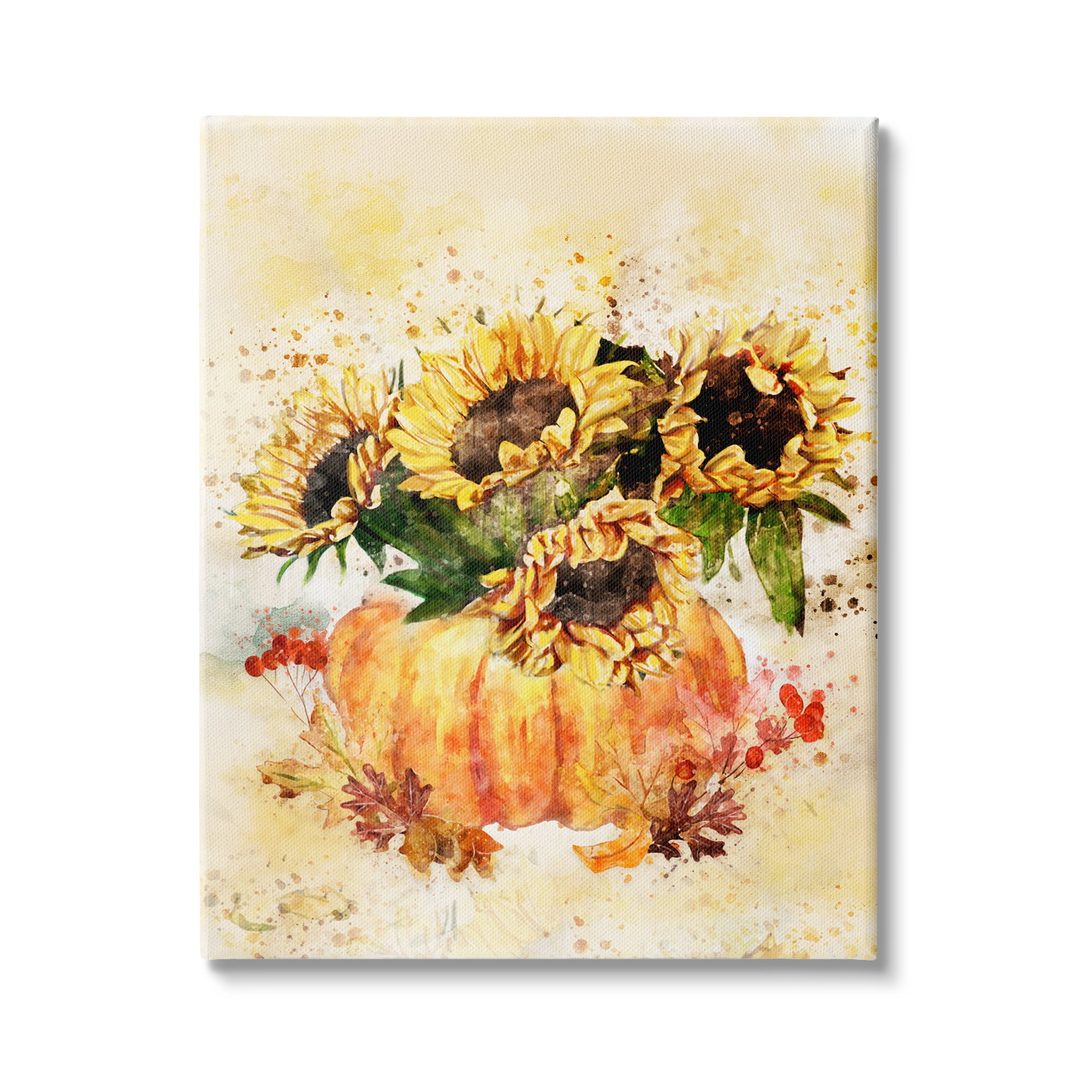 Stupell Industries Harvest Pumpkin Sunflowers Red Orange Fall Leaves, 36 x 48,Design by Ziwei Li