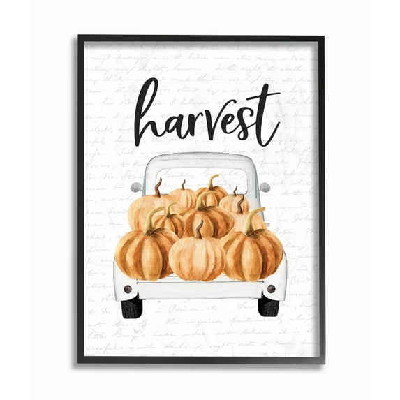 Stupell Industries Harvest Pumpkin Truck Autumn Fall Seasonal DesignFramed Wall Art By Artist Lettered and Lined