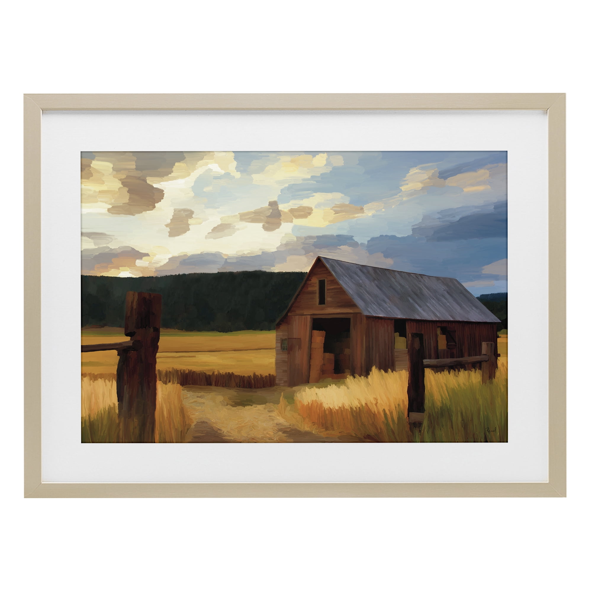Stupell Industries Harvest Time Autumn Barn Birch Framed Print Under Glass, design by Renel Peters