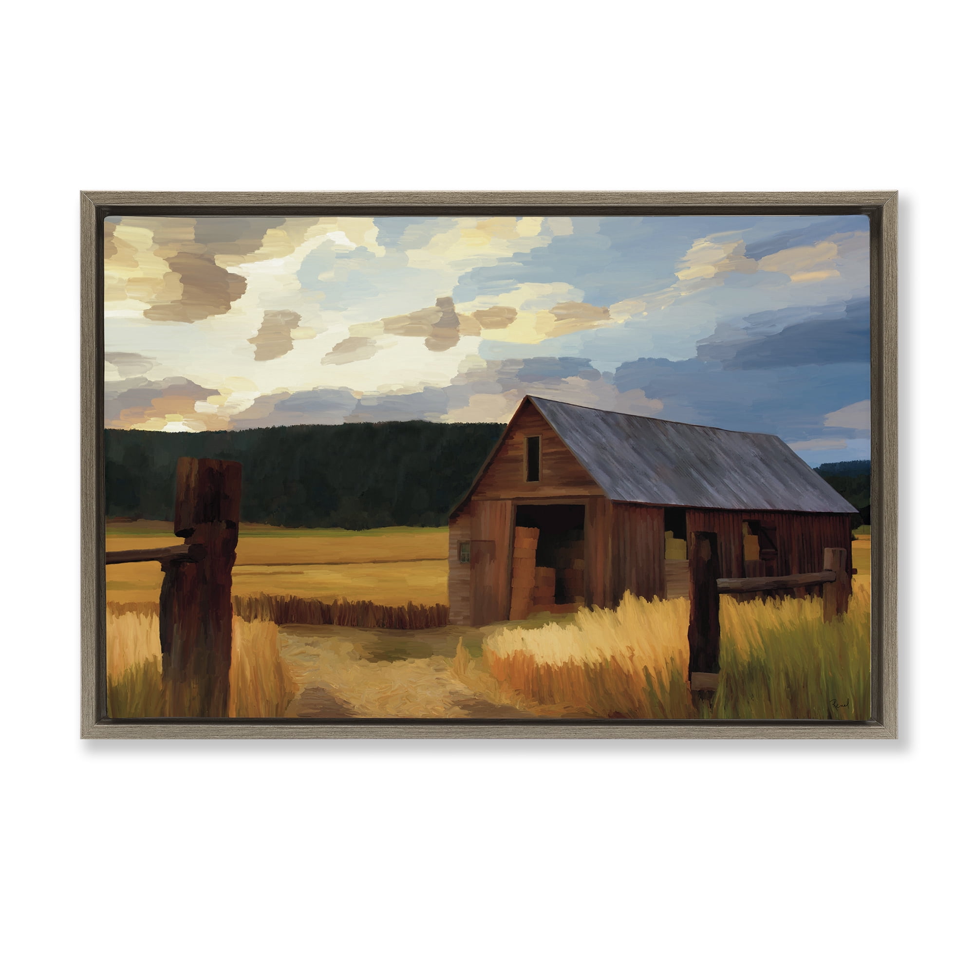 Stupell Industries Harvest Time Autumn Barn Brown Framed Floater Canvas Wall Art, design by Renel Peters