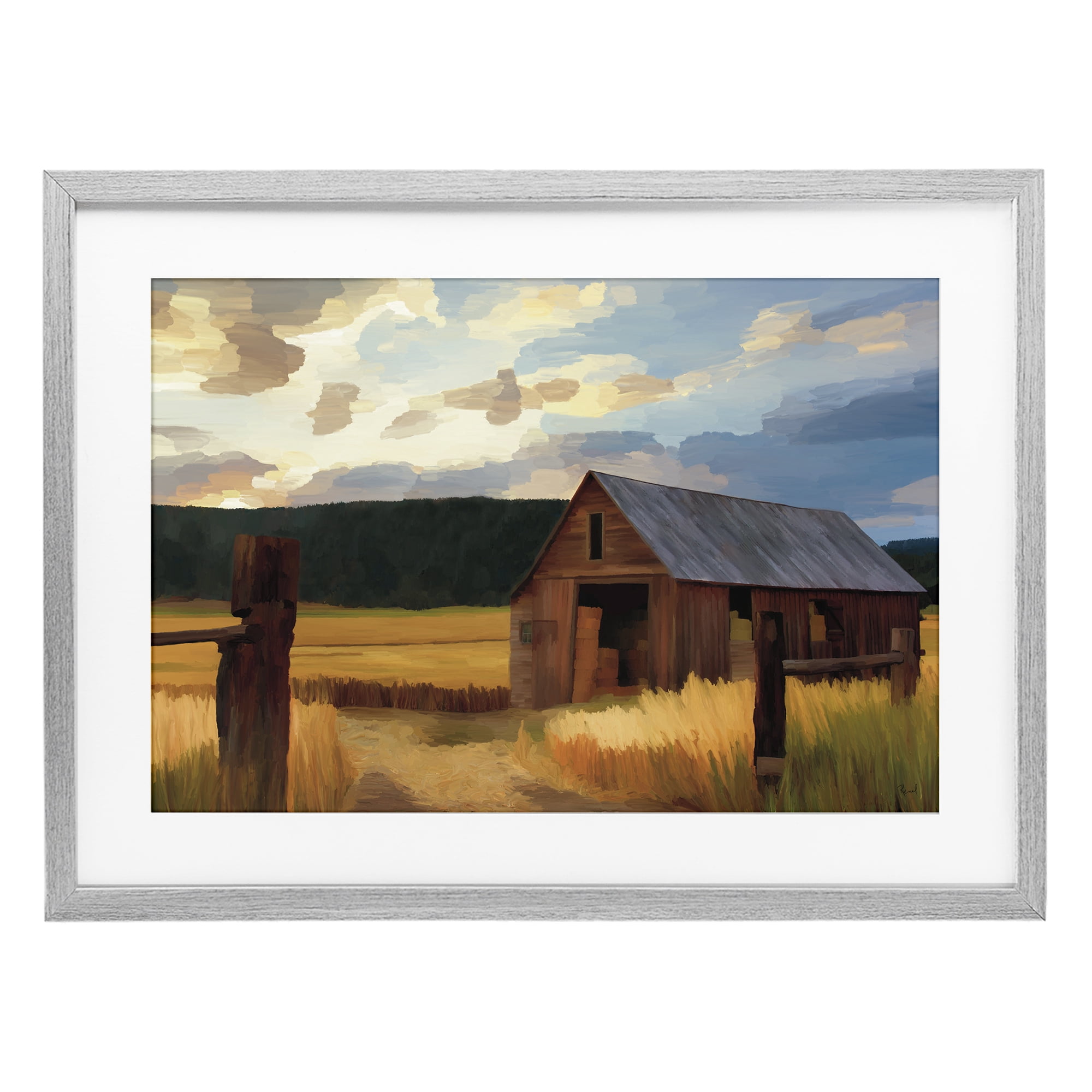 Stupell Industries Harvest Time Autumn Barn Gray Framed Print Under Glass, design by Renel Peters