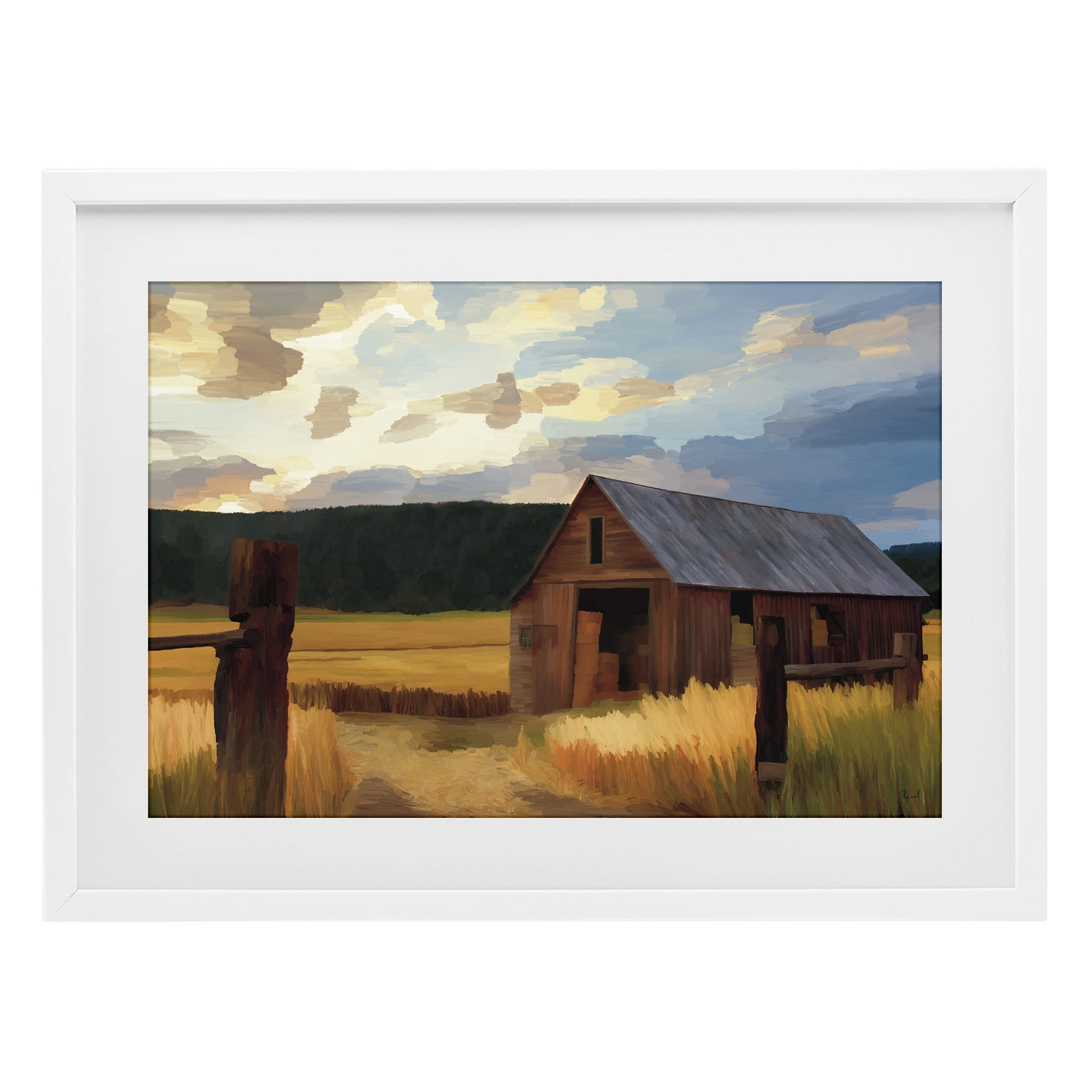 Stupell Industries Harvest Time Autumn Barn White Framed Print Under Glass, design by Renel Peters
