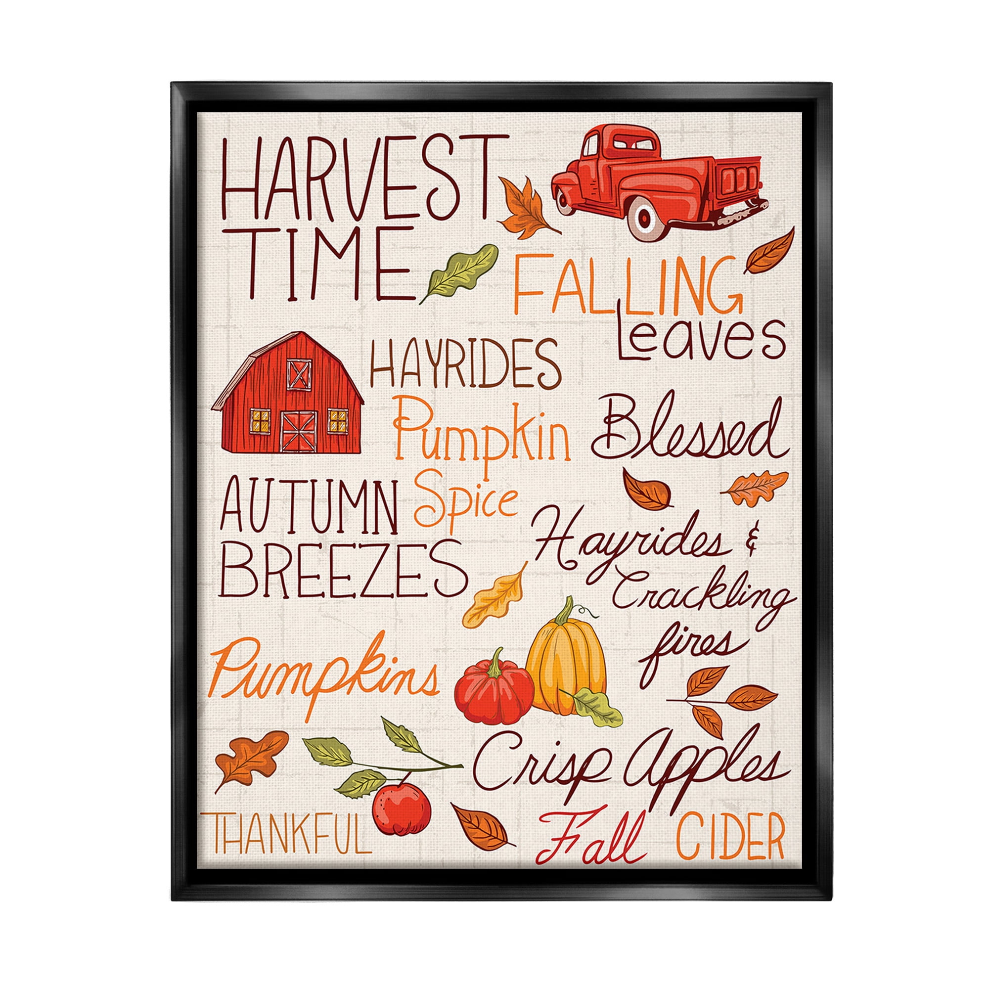 Stupell Industries Harvest Time Phrases Holiday Painting Black Floater Framed Canvas Art Print Wall Art, 25 x 31