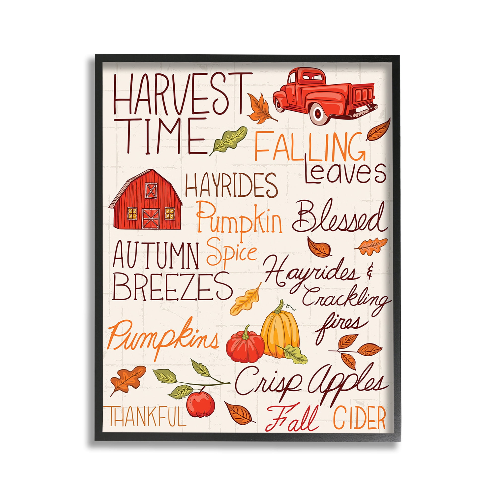 Stupell Industries Harvest Time Phrases Holiday Painting Black Framed Art Print Wall Art, 11 x 14