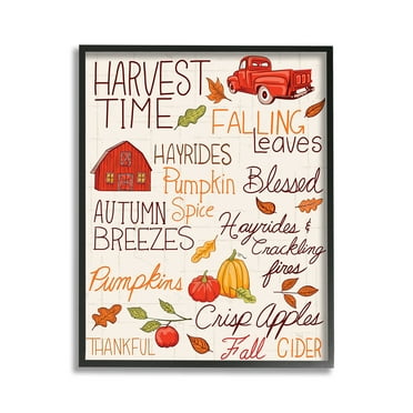 Stupell Industries Harvest Time Phrases Holiday Painting Black Framed Art Print Wall Art, 11 x 14