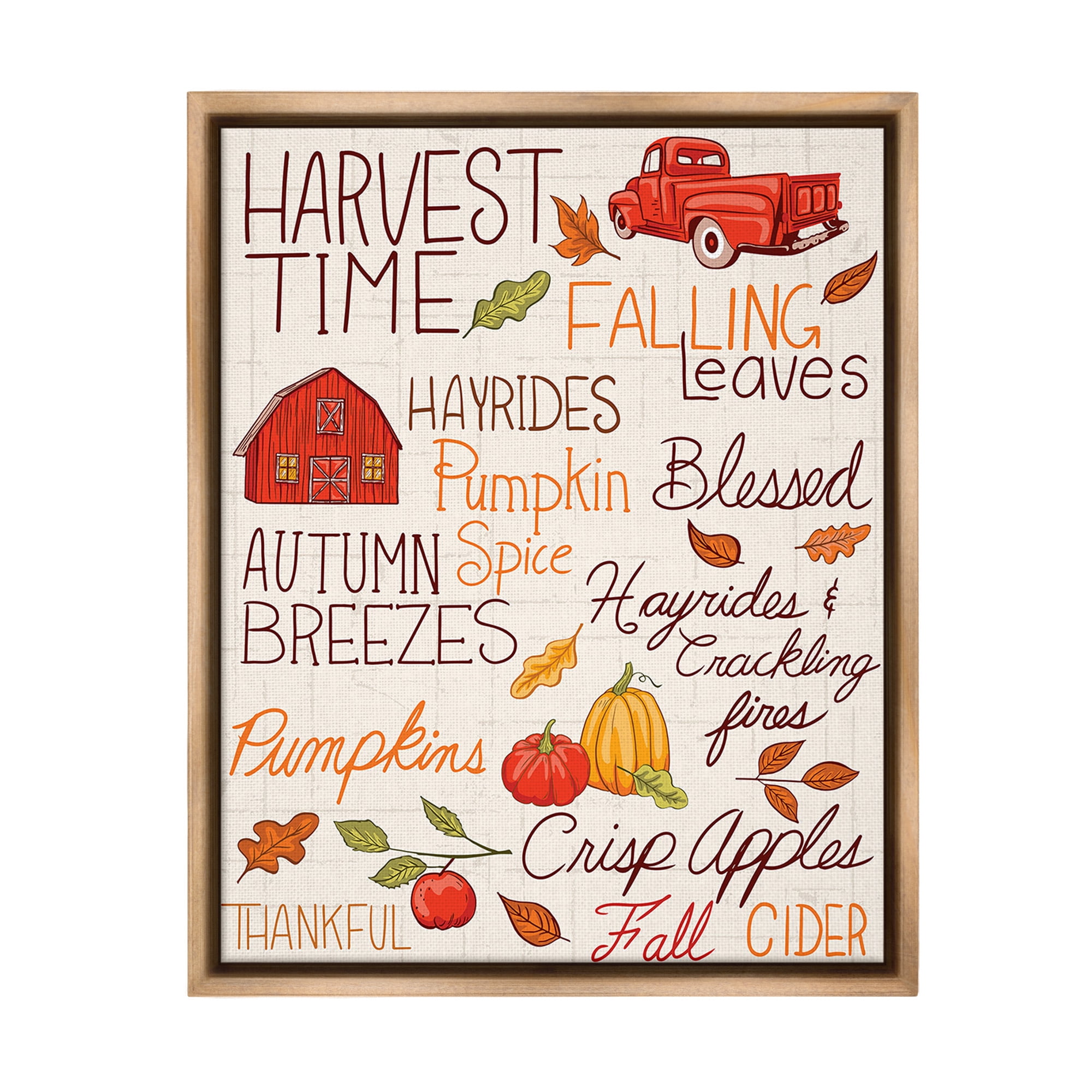 Stupell Industries Harvest Time Phrases Holiday Painting Brown Floater Framed Canvas Art Print Wall Art, 25 x 31