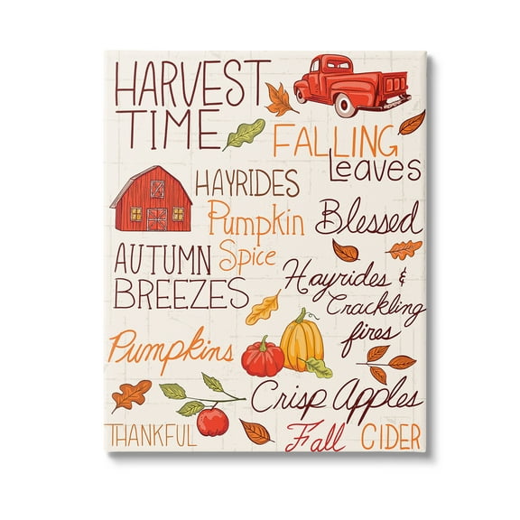 Stupell Industries Harvest Time Phrases Holiday Painting Gallery Wrapped Canvas Art Print Wall Art, 16 x 20