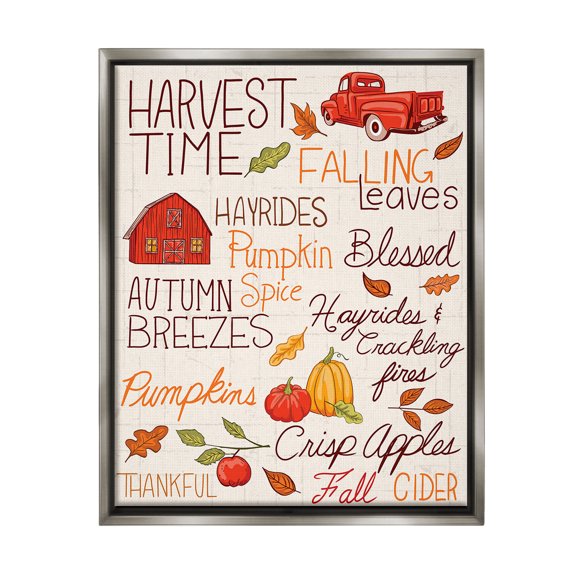Stupell Industries Harvest Time Phrases Holiday Painting Gray Floater Framed Canvas Art Print Wall Art, 17 x 21