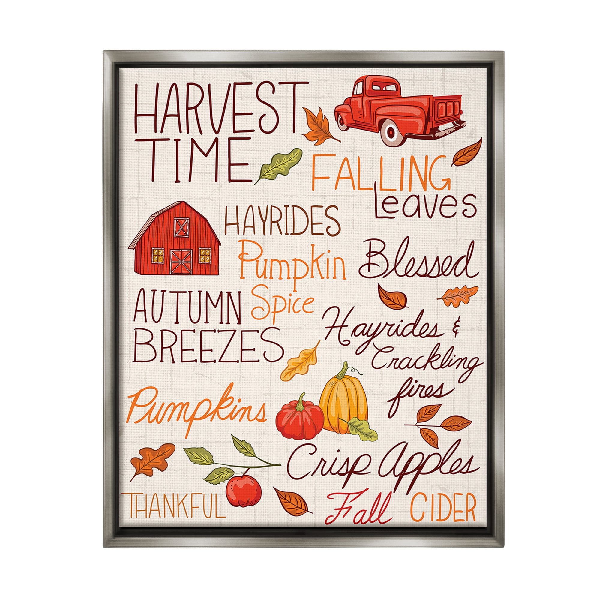 Stupell Industries Harvest Time Phrases Holiday Painting Gray Floater Framed Canvas Art Print Wall Art, 25 x 31