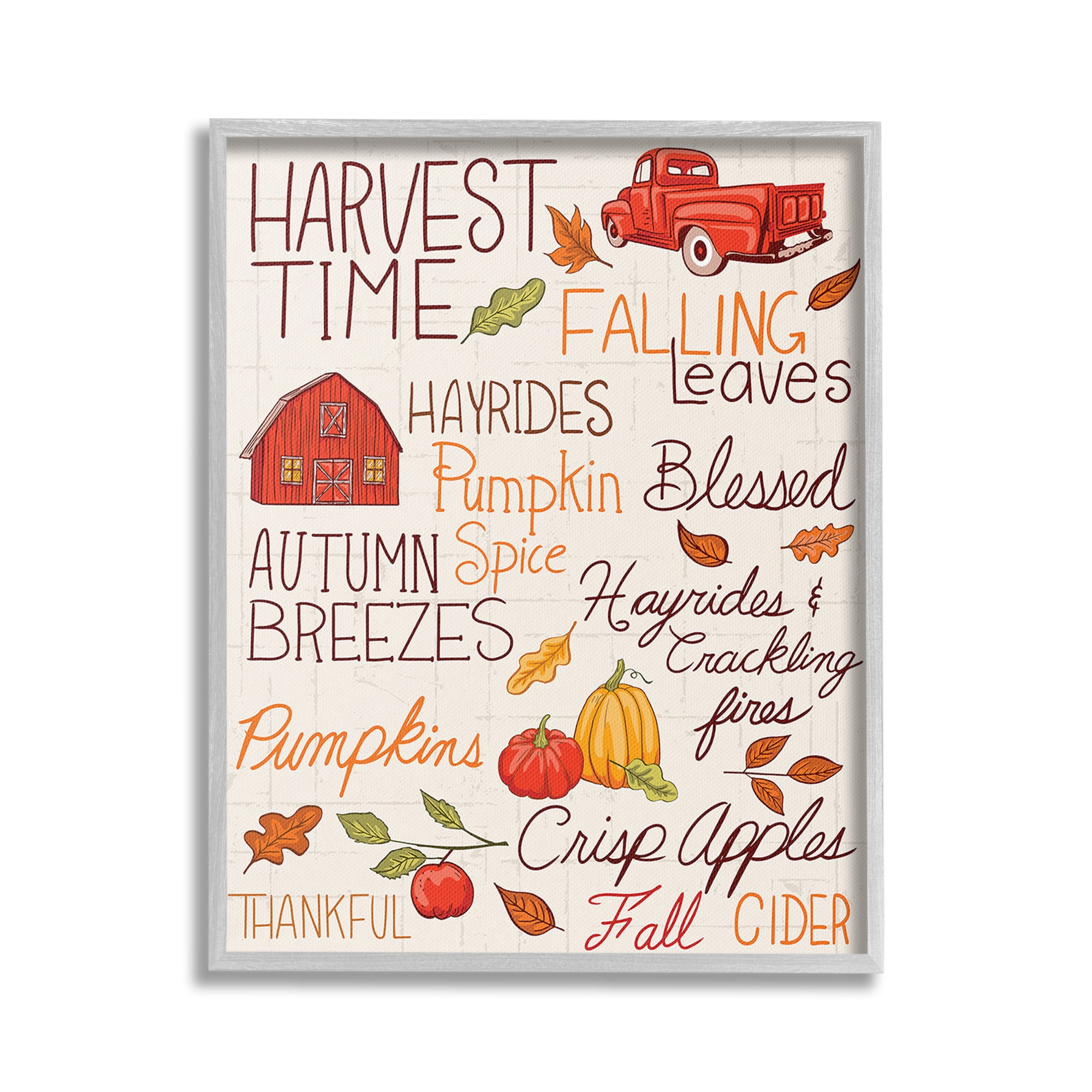 Stupell Industries Harvest Time Phrases Holiday Painting Gray Framed Art Print Wall Art, 24 x 30