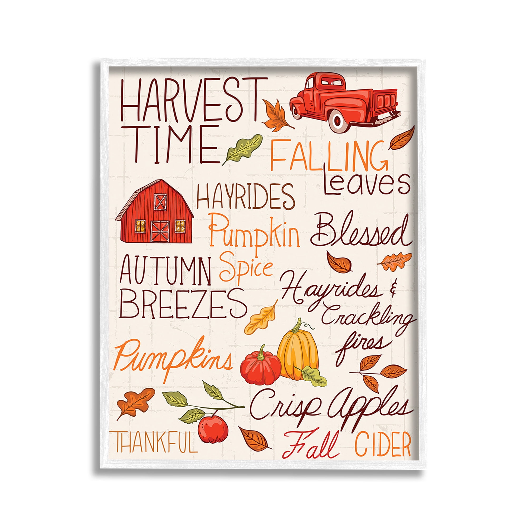 Stupell Industries Harvest Time Phrases Holiday Painting White Framed Art Print Wall Art, 11 x 14