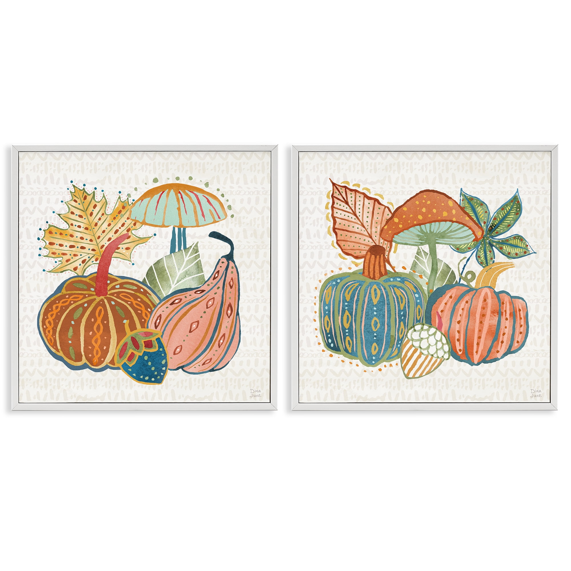 Stupell Industries Harvest Whimsy Gourd Collection Holiday Painting White Framed Art Print Wall Art, 24 x 24, Set of 2