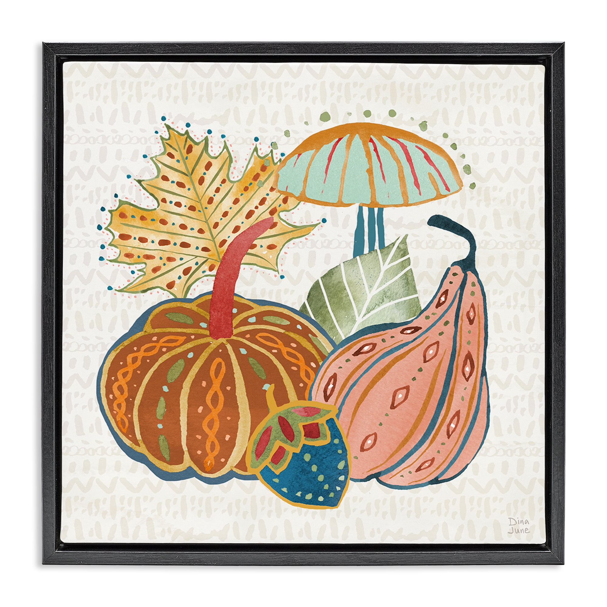 Stupell Industries Harvest Whimsy Gourds Holiday Painting Black Floater Framed Canvas Art Prints Wall Art, 18 x 18
