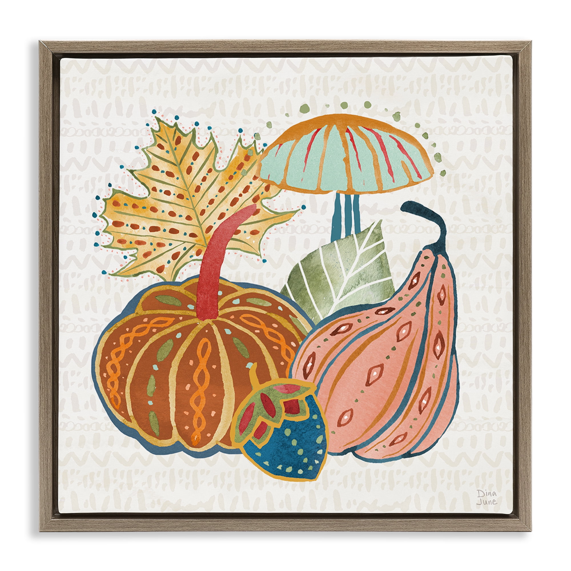 Stupell Industries Harvest Whimsy Gourds Holiday Painting Brown Floater Framed Canvas Art Prints Wall Art, 25 x 25